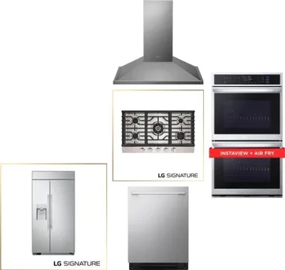 5 Piece Package Includes Refrigerator, Cooktop, Wall Oven, Hood And Dishwasher
