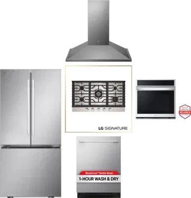 5 Piece Package Includes Refrigerator, Cooktop, Wall Oven, Hood And Dishwasher