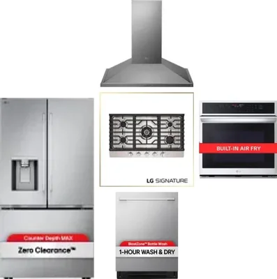 5 Piece Package Includes Refrigerator, Cooktop, Wall Oven, Hood And Dishwasher