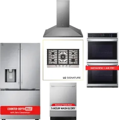 5 Piece Package Includes Refrigerator, Cooktop, Wall Oven, Hood And Dishwasher