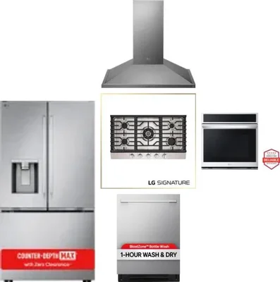 5 Piece Package Includes Refrigerator, Cooktop, Wall Oven, Hood And Dishwasher