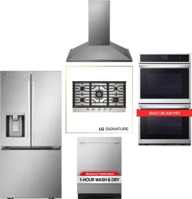 5 Piece Package Includes Refrigerator, Cooktop, Wall Oven, Hood And Dishwasher