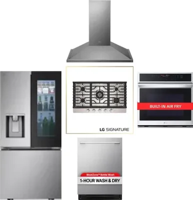 5 Piece Package Includes Refrigerator, Cooktop, Wall Oven, Hood And Dishwasher