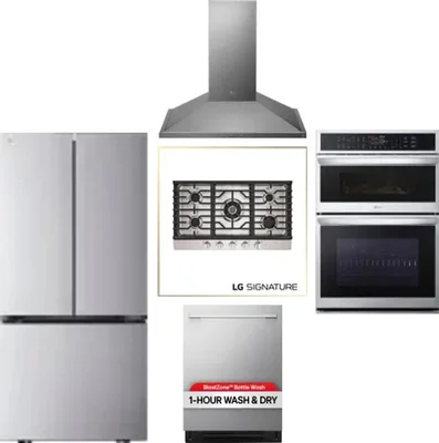 5 Piece Package Includes Refrigerator, Cooktop, Wall Oven, Hood And Dishwasher