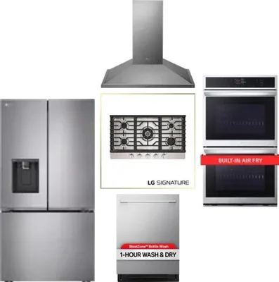 5 Piece Package Includes Refrigerator, Cooktop, Wall Oven, Hood And Dishwasher