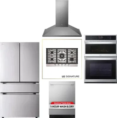 5 Piece Package Includes Refrigerator, Cooktop, Wall Oven, Hood And Dishwasher