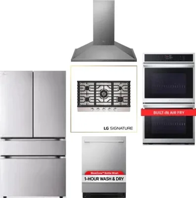 5 Piece Package Includes Refrigerator, Cooktop, Wall Oven, Hood And Dishwasher