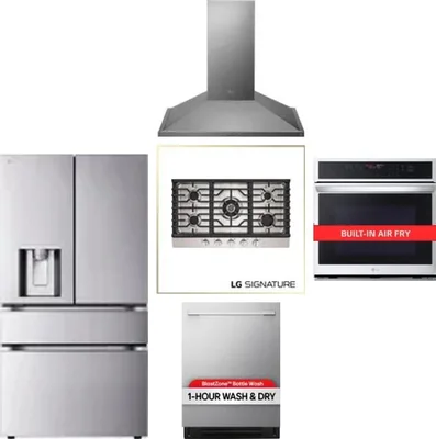 5 Piece Package Includes Refrigerator, Cooktop, Wall Oven, Hood And Dishwasher