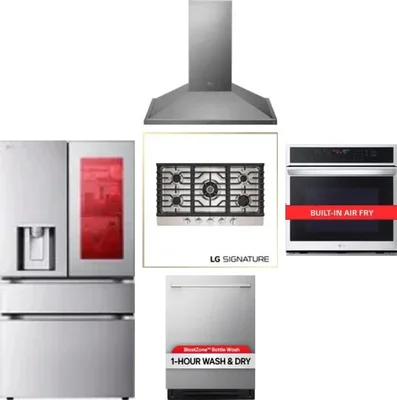 5 Piece Package Includes Refrigerator, Cooktop, Wall Oven, Hood And Dishwasher