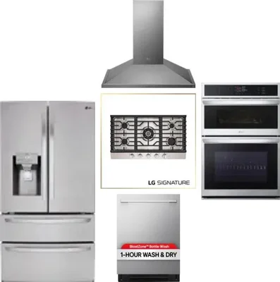 5 Piece Package Includes Refrigerator, Cooktop, Wall Oven, Hood And Dishwasher