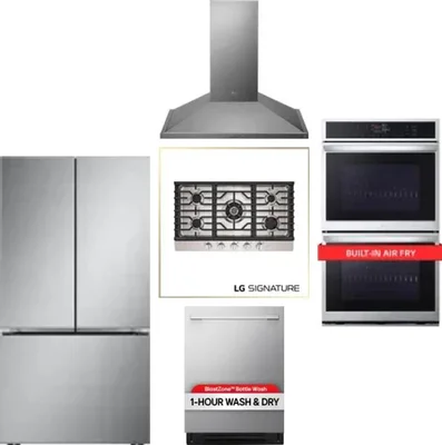 5 Piece Package Includes Refrigerator, Cooktop, Wall Oven, Hood And Dishwasher