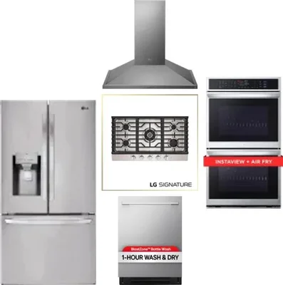5 Piece Package Includes Refrigerator, Cooktop, Wall Oven, Hood And Dishwasher