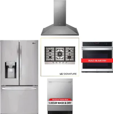 5 Piece Package Includes Refrigerator, Cooktop, Wall Oven, Hood And Dishwasher