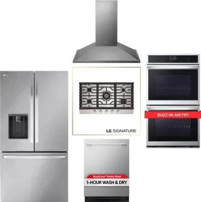 5 Piece Package Includes Refrigerator, Cooktop, Wall Oven, Hood And Dishwasher