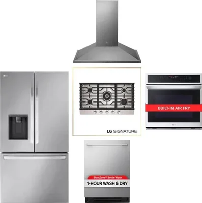 5 Piece Package Includes Refrigerator, Cooktop, Wall Oven, Hood And Dishwasher