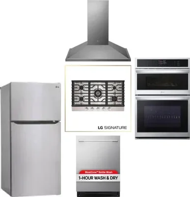 5 Piece Package Includes Refrigerator, Cooktop, Wall Oven, Hood And Dishwasher