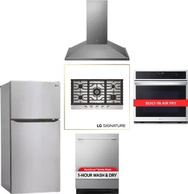 5 Piece Package Includes Refrigerator, Cooktop, Wall Oven, Hood And Dishwasher
