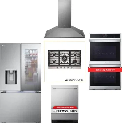 5 Piece Package Includes Refrigerator, Cooktop, Wall Oven, Hood And Dishwasher