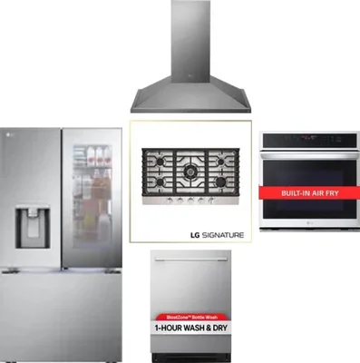 5 Piece Package Includes Refrigerator, Cooktop, Wall Oven, Hood And Dishwasher