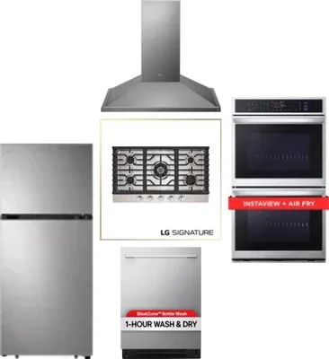 5 Piece Package Includes Refrigerator, Cooktop, Wall Oven, Hood And Dishwasher