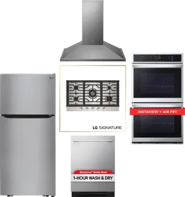 5 Piece Package Includes Refrigerator, Cooktop, Wall Oven, Hood And Dishwasher