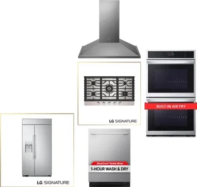 5 Piece Package Includes Refrigerator, Cooktop, Wall Oven, Hood And Dishwasher