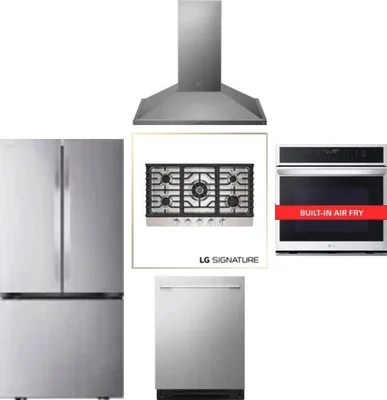5 Piece Package Includes Refrigerator, Cooktop, Wall Oven, Hood And Dishwasher