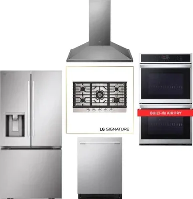 5 Piece Package Includes Refrigerator, Cooktop, Wall Oven, Hood And Dishwasher