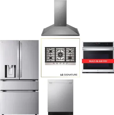 5 Piece Package Includes Refrigerator, Cooktop, Wall Oven, Hood And Dishwasher