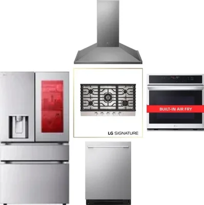 5 Piece Package Includes Refrigerator, Cooktop, Wall Oven, Hood And Dishwasher