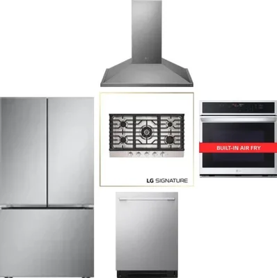 5 Piece Package Includes Refrigerator, Cooktop, Wall Oven, Hood And Dishwasher