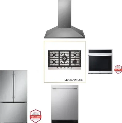 5 Piece Package Includes Refrigerator, Cooktop, Wall Oven, Hood And Dishwasher