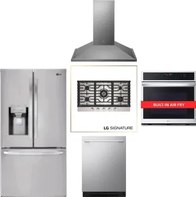 5 Piece Package Includes Refrigerator, Cooktop, Wall Oven, Hood And Dishwasher