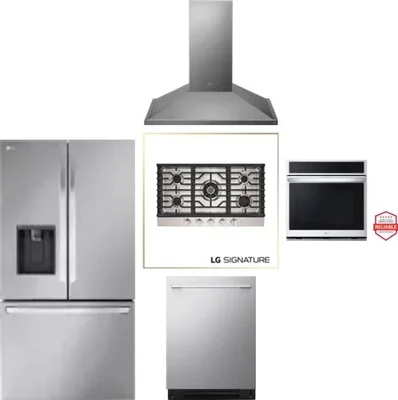 5 Piece Package Includes Refrigerator, Cooktop, Wall Oven, Hood And Dishwasher