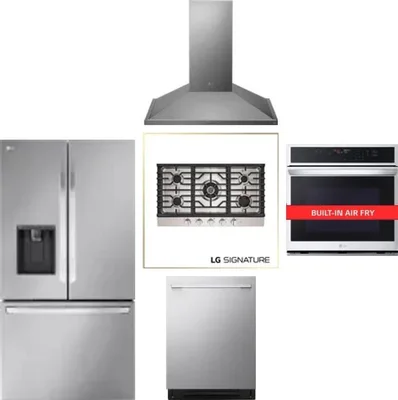 5 Piece Package Includes Refrigerator, Cooktop, Wall Oven, Hood And Dishwasher