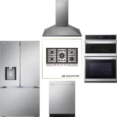 5 Piece Package Includes Refrigerator, Cooktop, Wall Oven, Hood And Dishwasher