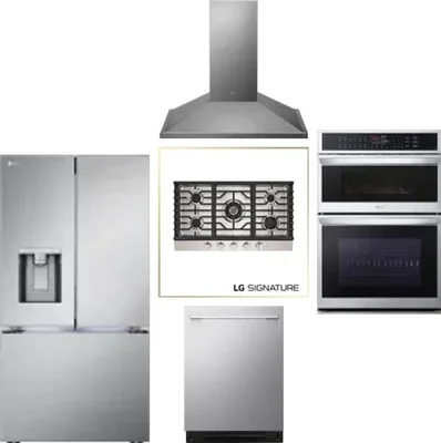 5 Piece Package Includes Refrigerator, Cooktop, Wall Oven, Hood And Dishwasher