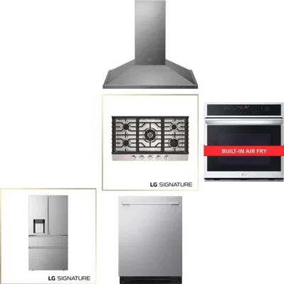 5 Piece Package Includes Refrigerator, Cooktop, Wall Oven, Hood And Dishwasher