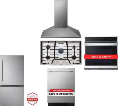 5 Piece Package Includes Refrigerator, Cooktop, Wall Oven, Hood And Dishwasher
