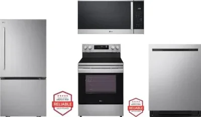 4 Piece Package Includes Refrigerator, Range, Microwave And Dishwasher