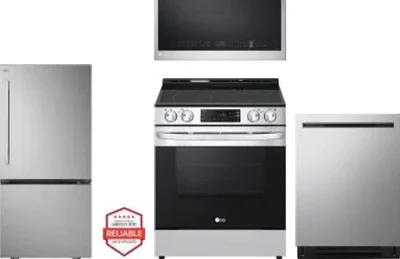 4 Piece Package Includes Refrigerator, Range, Microwave And Dishwasher