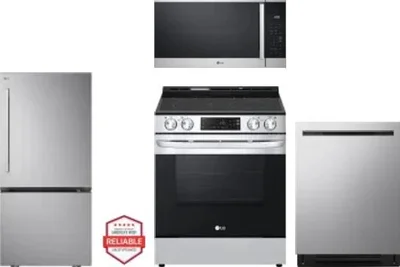4 Piece Package Includes Refrigerator, Range, Microwave And Dishwasher