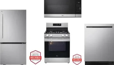 4 Piece Package Includes Refrigerator, Range, Microwave And Dishwasher
