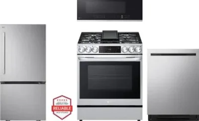 4 Piece Package Includes Refrigerator, Range, Microwave And Dishwasher
