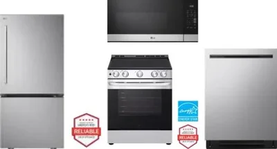 4 Piece Package Includes Refrigerator, Range, Microwave And Dishwasher