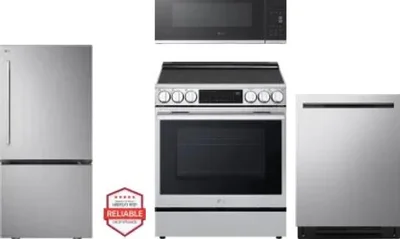 4 Piece Package Includes Refrigerator, Range, Microwave And Dishwasher