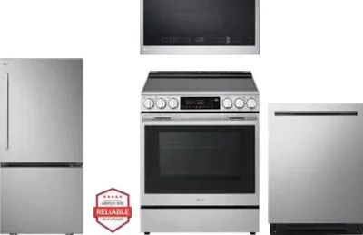 4 Piece Package Includes Refrigerator, Range, Microwave And Dishwasher