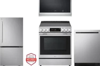 4 Piece Package Includes Refrigerator, Range, Microwave And Dishwasher