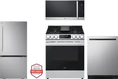4 Piece Package Includes Refrigerator, Range, Microwave And Dishwasher