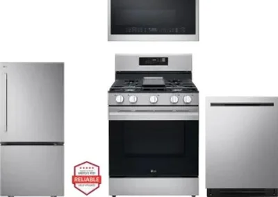 4 Piece Package Includes Refrigerator, Range, Microwave And Dishwasher